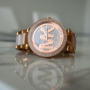 Michael Kors Women’s Rose Gold Watch with Crystals and MK Logo